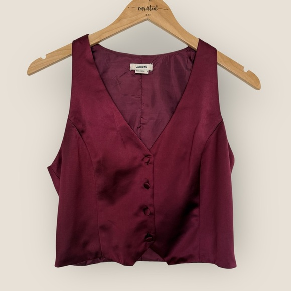 Jason Wu | Burgundy Satin Vest Top | Size S - Picture 3 of 12